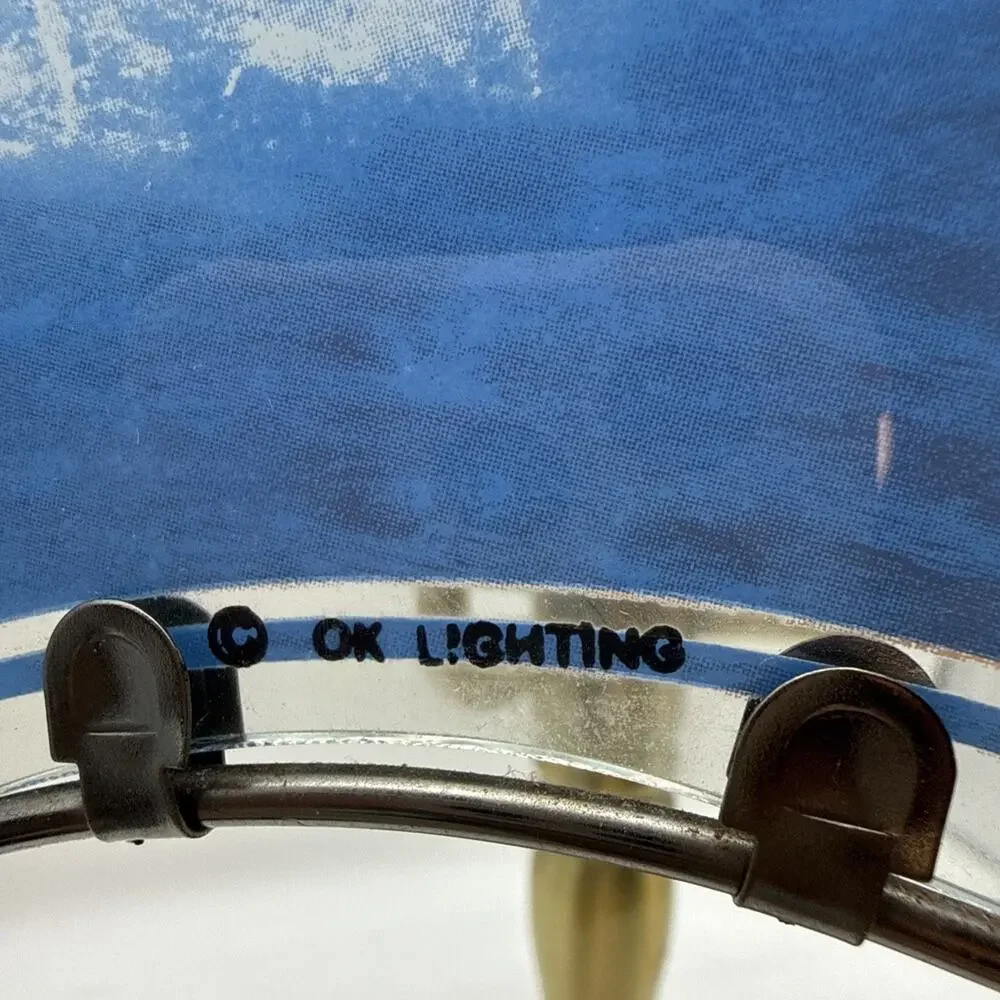 Vintage Y2K OK Lighting Touch Lamp, Marine Dolphins Shade, Gold Metal base